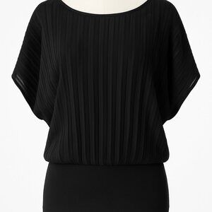 White House Black Market Black Pleated Dolman Sleeve Blouse XS | Sheer Overlay